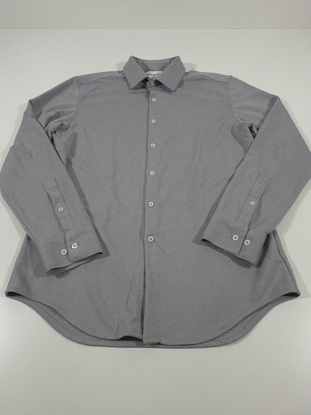 Ministry Of Supply Dress Shirt Mens L Gray Solid Slim Fit Polyester Long Sleeve